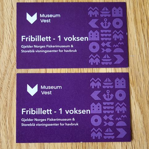 2 stykk gratisbilletter for voksen til Norges fiskerimuseum og til storeblå