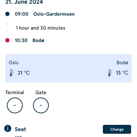 Flybilletter Urgent sale : Oslo to Bodø 2 ways tickets from 21 Jun- 24 Jun