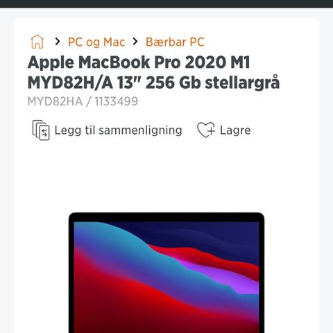 MacBook Pro 13’’ M1/8/256 Gb stellargrå touchbar