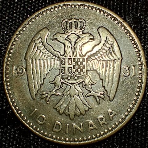 Jugoslavia 10 dinara 1931 .500 sølv