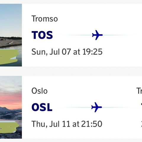 Flybilletter tur/retur Tromsø-Oslo