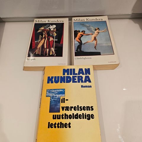 3stk Milan Kundera bøker selges samlet til 99kr