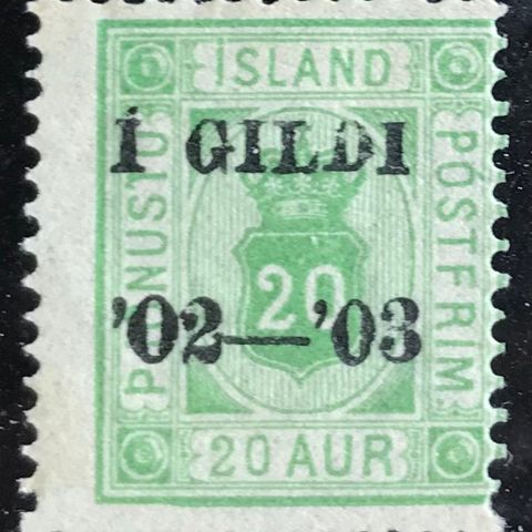Island frimerker ustemplet, afa tj. 15 *, 20 aur I Gildi 1902-03, fintg. Pent