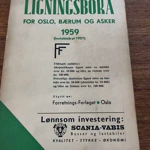 Ligningsboka for Oslo , Bærum og Asker 1959