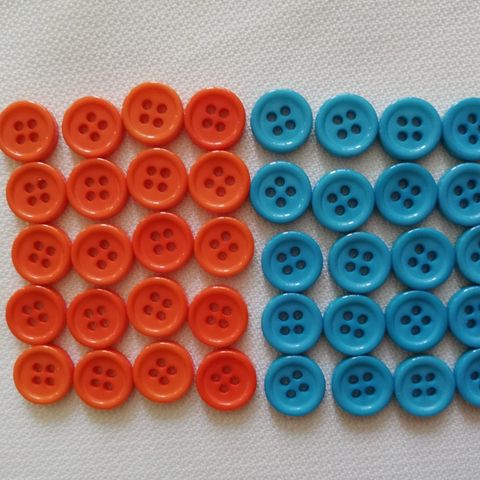 40 knapper, 10mm - Orange/Blå