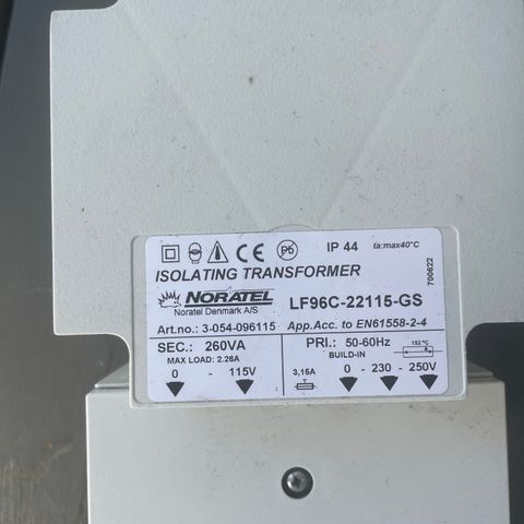 Isolatorer transformer 260 watt