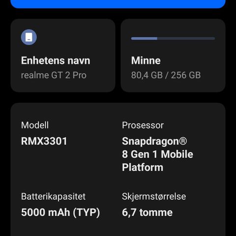 Realme GT2 Pro 256gb og 12GB Ram