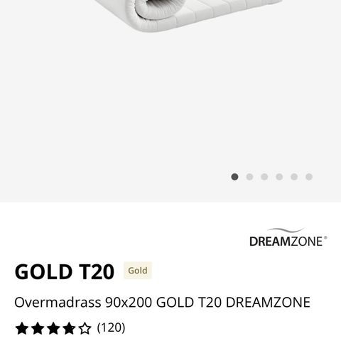 Overmadrass Dreamzone Gold T20 bredde 90 cm