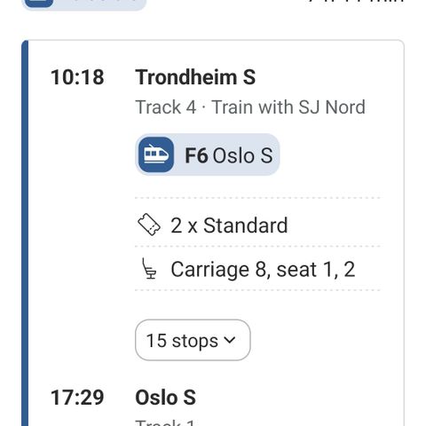 Togbilett Trondheim-Oslo