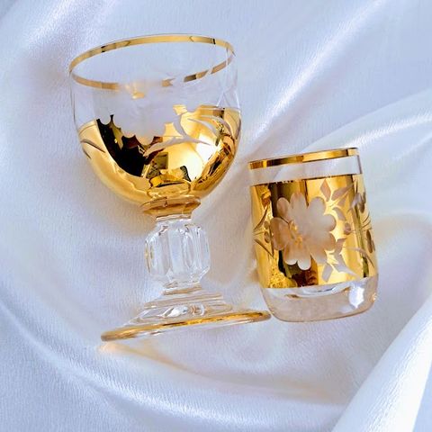 24k gull dekorert Bøhmiske shot glass 6+6 stk