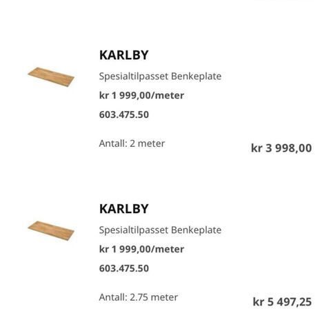 IKEA benkeplater i eikefiner, ny pris.