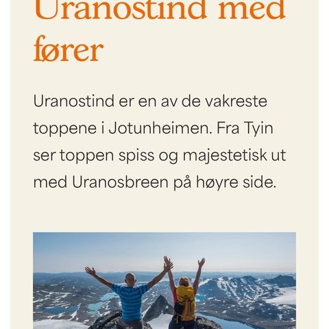 Uranostind med fører for 4 personar!