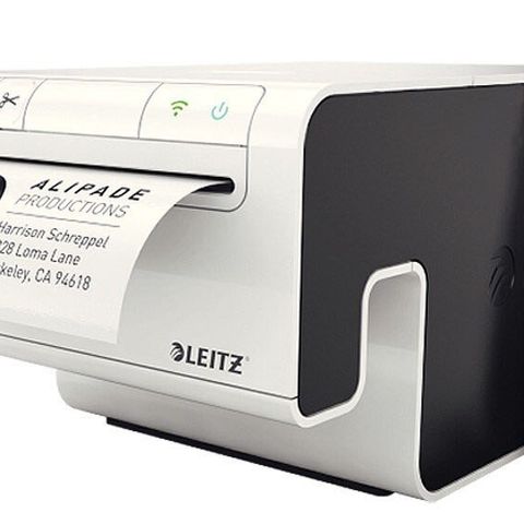 Label Printer. Leitz Icon etikettskriver (termisk). Står rull i den.