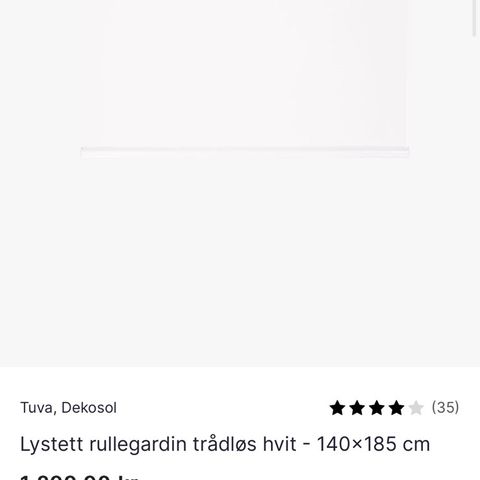 Lystett rullegardin trådløs hvit Dekosom Tuva KID