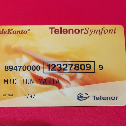 Sjeldent telekort TeleKonto TelenorSymfoni 12/97