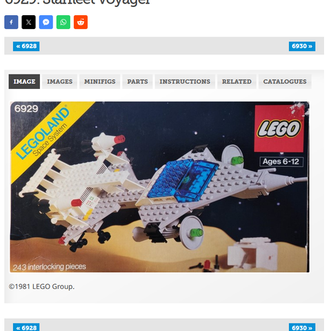 LEGO Space 6929 StarFleet Voyager fra 1981 selges