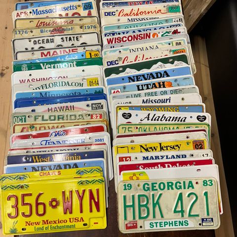Amerikanske Bilskilt , License Plate. Originale Brukte Fra U.S.A. Garasje, Dekor