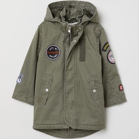 H&M cotton parka, jakke gutt str 122 (khaki geeen)