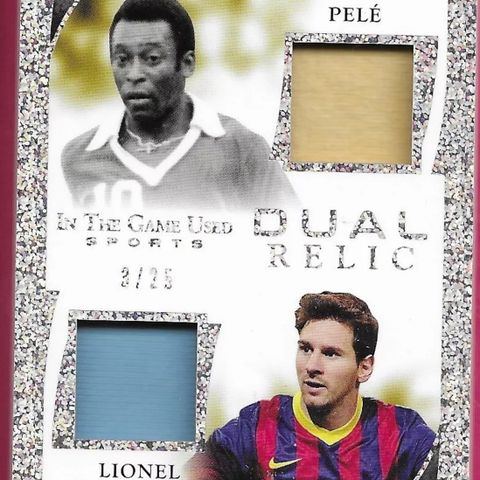 2022 Leaf ITG Used Sports PELÉ Dual LIONEL MESSI Dual Relic 3/25 Silver Parallel
