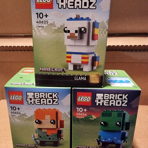 Nye Lego Minecraft Brickheadz 40624 + 40625 + 40626