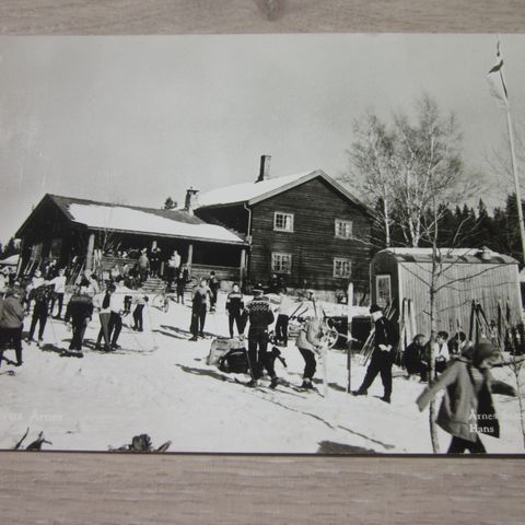 Gammelt postkort fra Dragsjøhytta på Årnes, Nes på Romerike