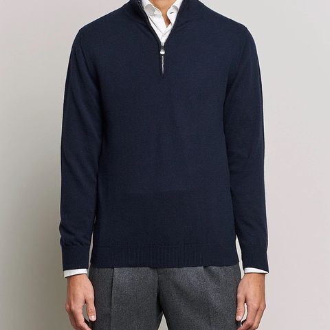 Piacenza Cashmere Half Zip gensere i blå og beige