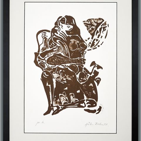 HÅKON BLEKEN - Kr. 4900,- «Dianas boudoir» Litografi • NY INNRAMMING