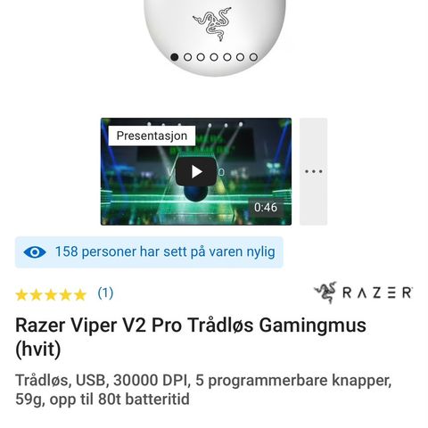 Razer Viper V2 Pro Trådløs Gamingmus (hvit)
