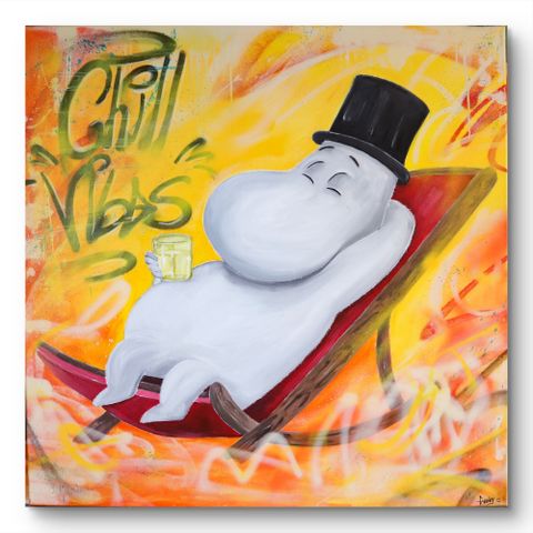 Maleri "Chillin' i Rivieraen" av  "Geeky" 120x120cm
