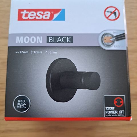 Tesa Moon Black håndklekrok selvklebende, svart