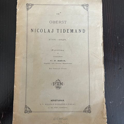 Om Oberst Nikolaj Tidemand 1766 - 1828 (1884)