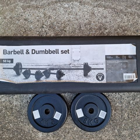 Barbell & dumbbell set + extra 2 × 5kg