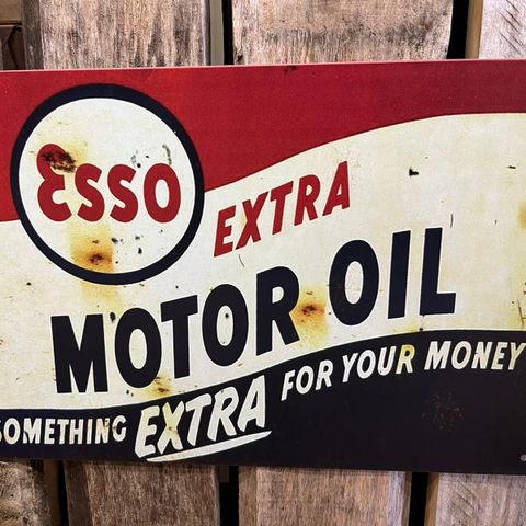 Esso Extra Motor Oil, Skilt I Tynnmetall 20X30 cm. Garasje, Dekor, Man Cave