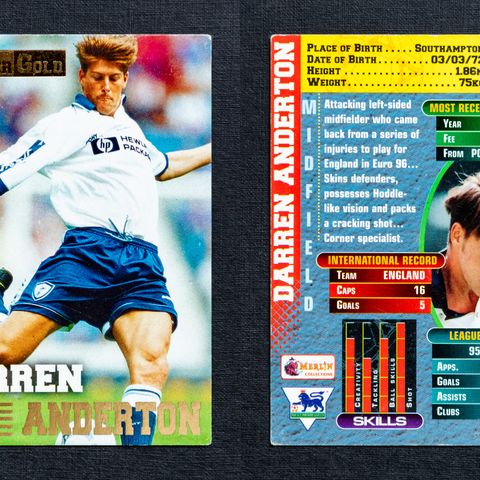 Fotballkort - Merlin´s Premier Gold 96/97 - Tottenham (nesten komplett sett)