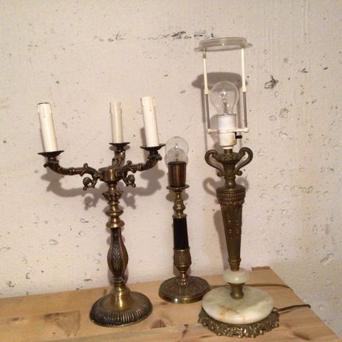 3 gamle bordlamper i messing