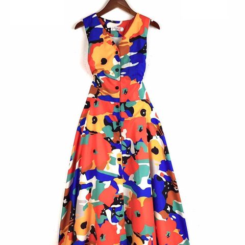 Colorful Sleeveless Swing Skirt Midi-Dress