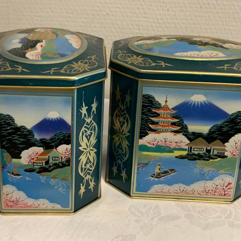 Vintage tebokser med japansk motiv