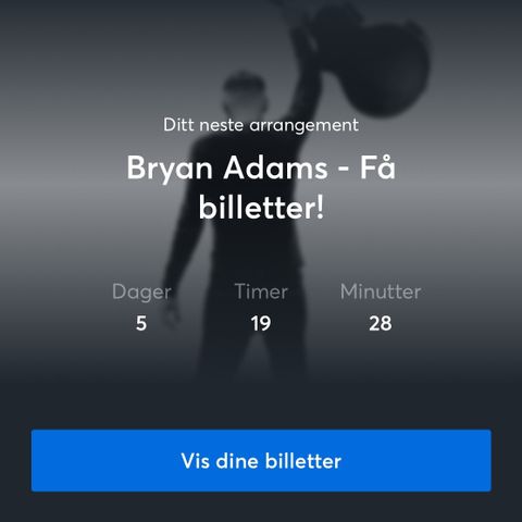 Bryan Adams x2 billetter - søndag 30 juni (Dahls Arena)