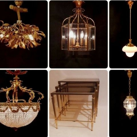 Vakker misteltein lysekrone, antikk prismekrone, art deco, lampe, settbord, bord