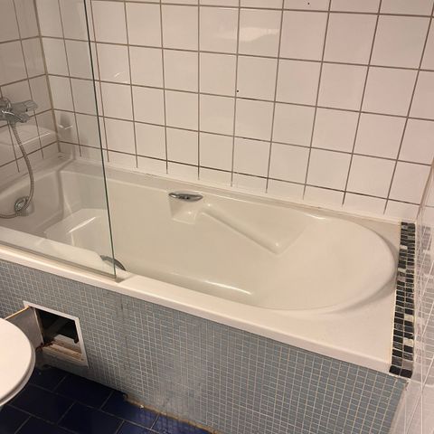 Badekar med glass og toalett