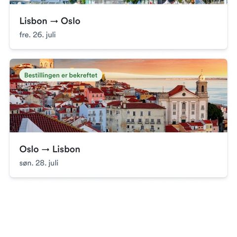 Billett oslo til lisbon 28 juli.