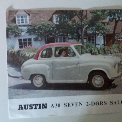 Austin A30 Seven 2-Dørs saloon -brosjyre. (NORSK)