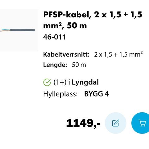 PFSP jordkabel 2x1,5+jord 50 meter