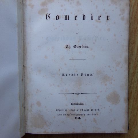 "Comedier" av Thomas Overskou - bind 3 (av 6), trykket i 1851