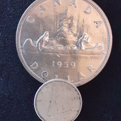 1 DOLLAR  1959 CANADA SØLV ** MED EKSTRA SØLVMYNT **