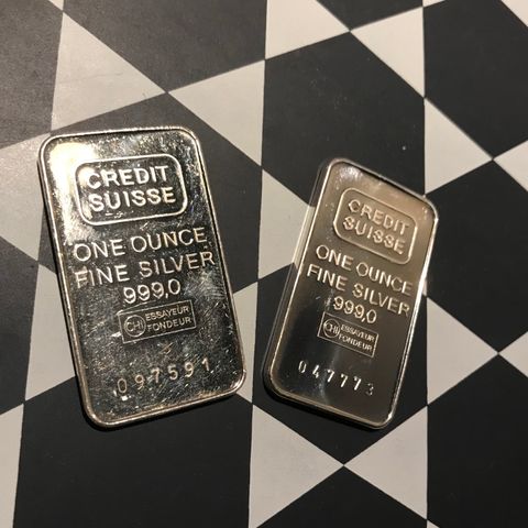 Credit Suisse sølvbarrer, 2 X 1 oz