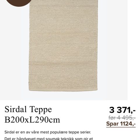 Ønsker å kjøpe pent brukt Sirdal teppe 290*200 cm