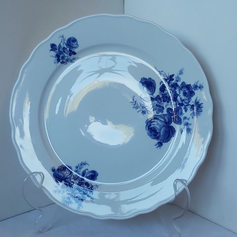 Stort pp fat med blå blomst dekor - 30 cm diameter