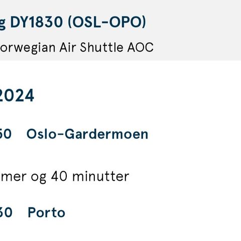 Flybillett Oslo - Porto 1.juli