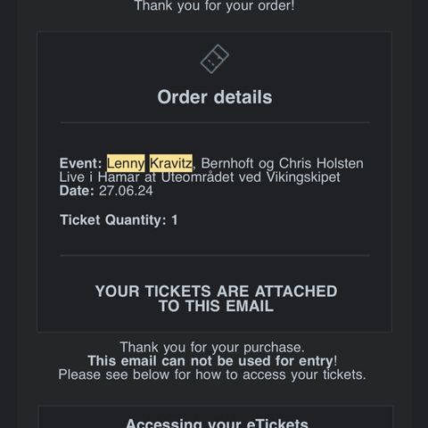 Ticket for Lenny Kravitz's concert in Hamar  27.06.2022